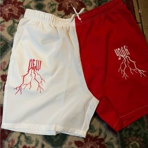 Custom made red and white shorts